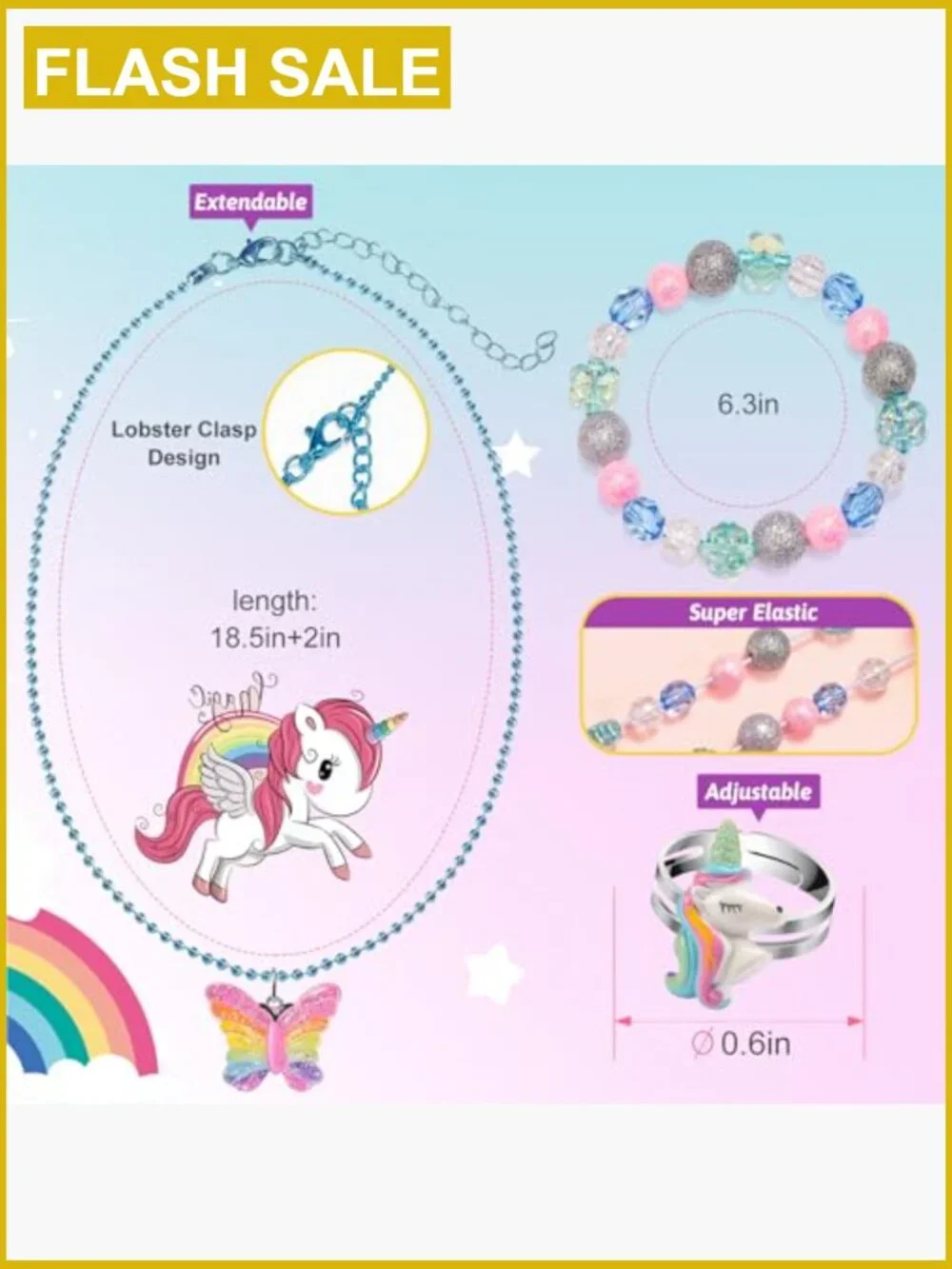 26pc Kids Dress Up Jewelry Set Necklaces Bracelets Rings Unicorn